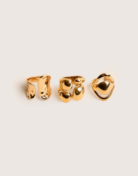 Public Desire Chunky abstract 3 pack classic ring stack gold in gold - view 1
