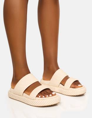 Public Desire Cierra double strap patterned platform sandal in cream-Neutral