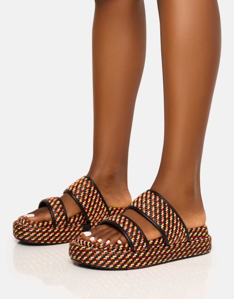Public Desire Cierra double strap patterned platform sandal in multi - view 1