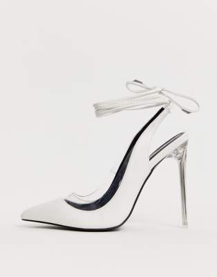 white ankle tie shoes