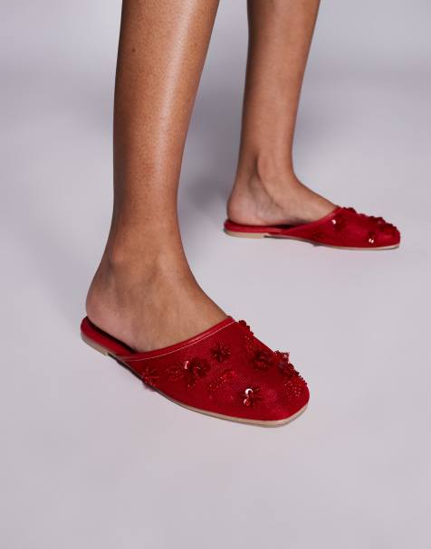 Public Desire Clarkie embellished slip on mule in mesh red - view 1