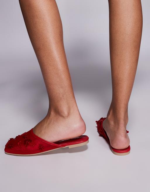 Public Desire Clarkie embellished slip on mules in mesh red