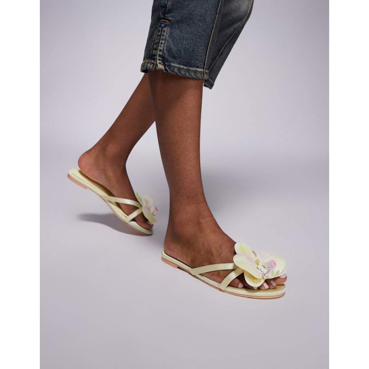Public Desire Claudette 3D floral flat sandals in lime | ASOS
