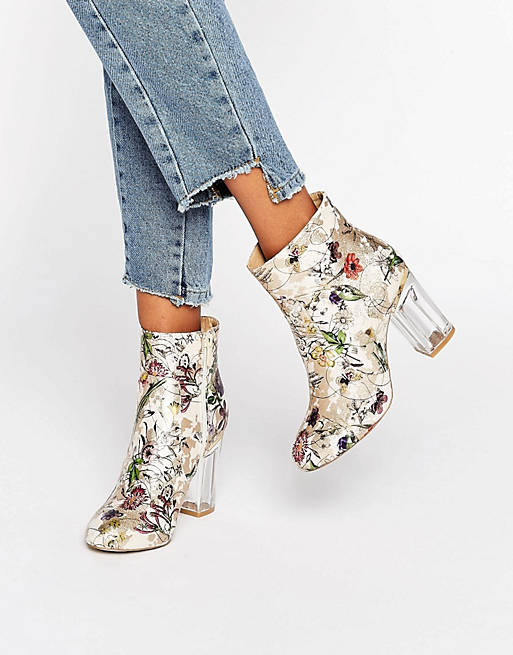 Public Desire Claudia Floral Clear Heeled Ankle Boots