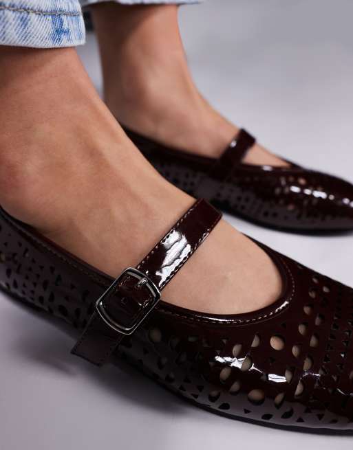 Public Desire Clementina laser cut mary jane ballet flats in brown, 3 of 4