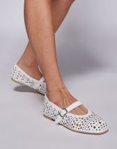 ASOS DESIGN Lysandra leather high-vamp ballet flats in off-white weave
