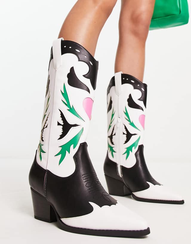 Public Desire color block western boots with heart motif