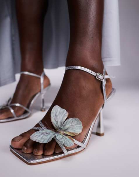 Public Desire Colossus  barely there heeled sandals in silver - view 1