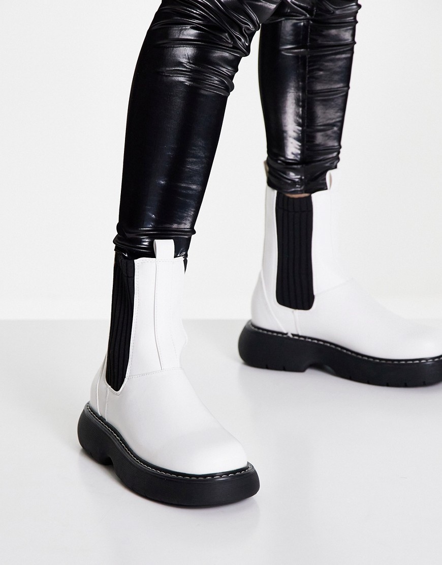 Public Desire Concept Chelsea Boots With Knit Insert In Off White Knit Mix