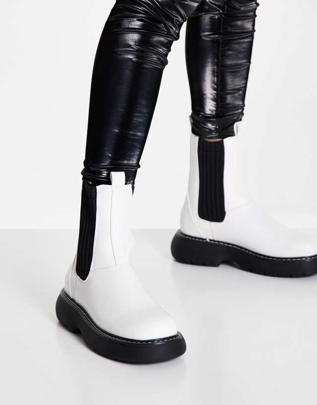 Public Desire Concept chelsea boots with knit insert in off white knit mix