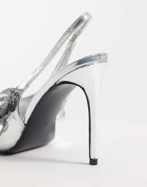 Public Desire Confetti slingback heeled shoes with sequins in black and silver, 2 of 5