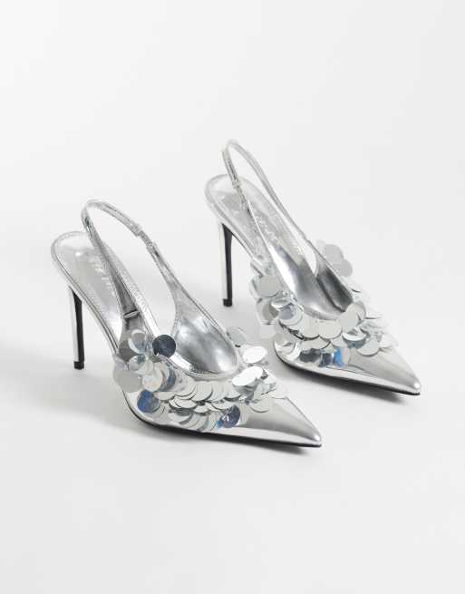 Public Desire Confetti slingback heeled shoes with sequins in black and silver, 3 of 5