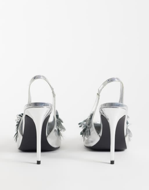 Public Desire Confetti slingback heeled shoes with sequins in black and silver, 4 of 5