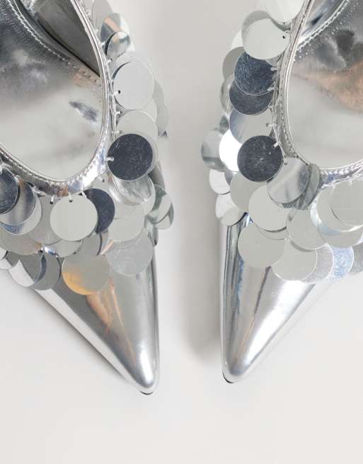 Public Desire Confetti slingback heeled shoes with sequins in black and silver, 5 of 5