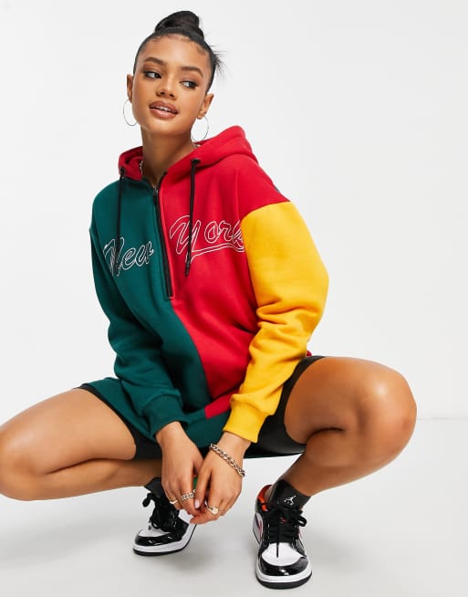 Public Desire contrast motif oversized hoodie sweat dress in multi