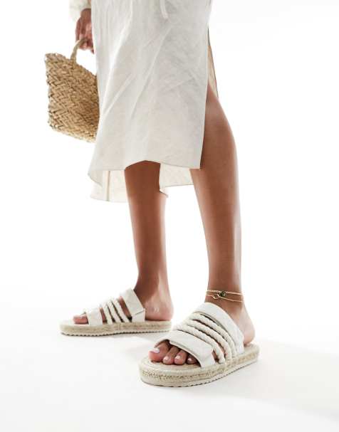 Public Desire Coral flatform sandal with rope straps in cream - view 1