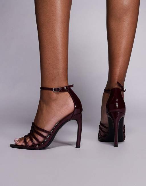 Public Desire Corset heeled sandals in burgundy patent, 3 of 4