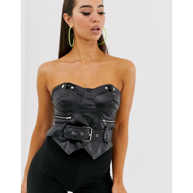 Belted Faux Leather Corset Top