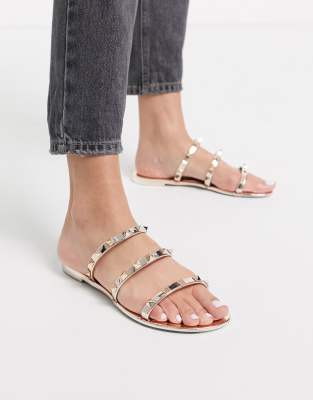 gold studded sandals flat