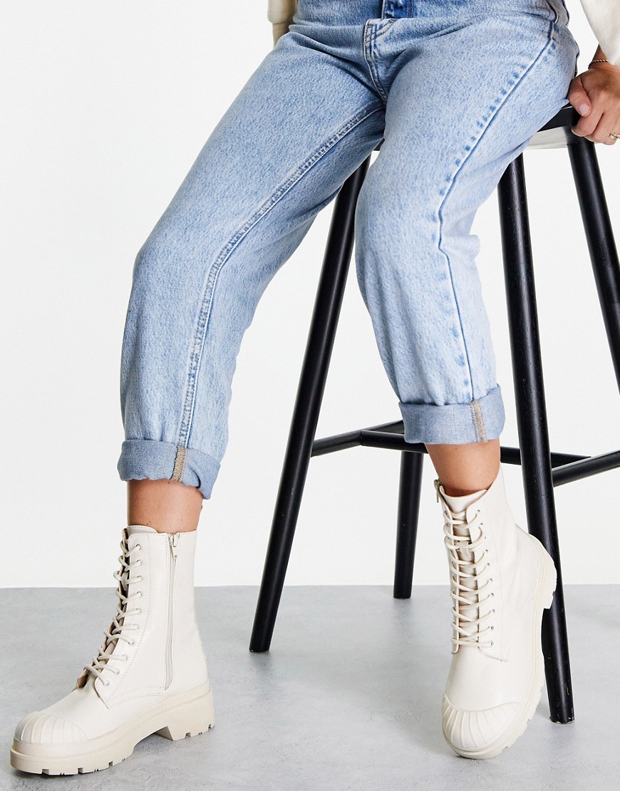 Public Desire Beau Lace Up Ankle Boots In Ecru-white