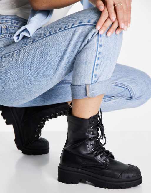 Public Desire Counter lace up chunky biker boots in black ASOS