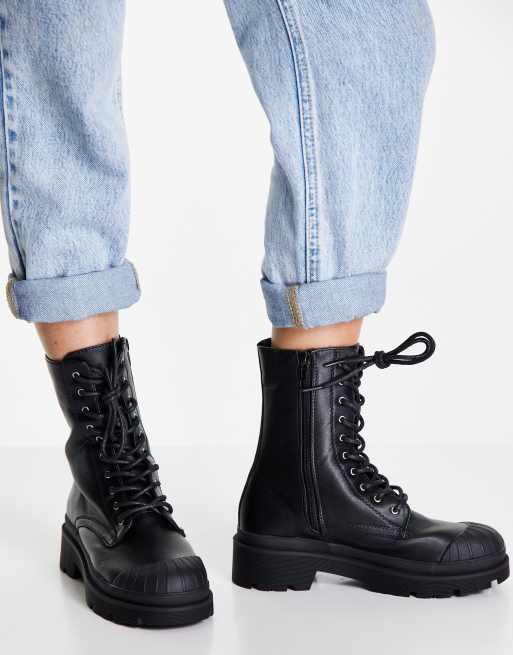 Chunky lace up biker hot sale boots