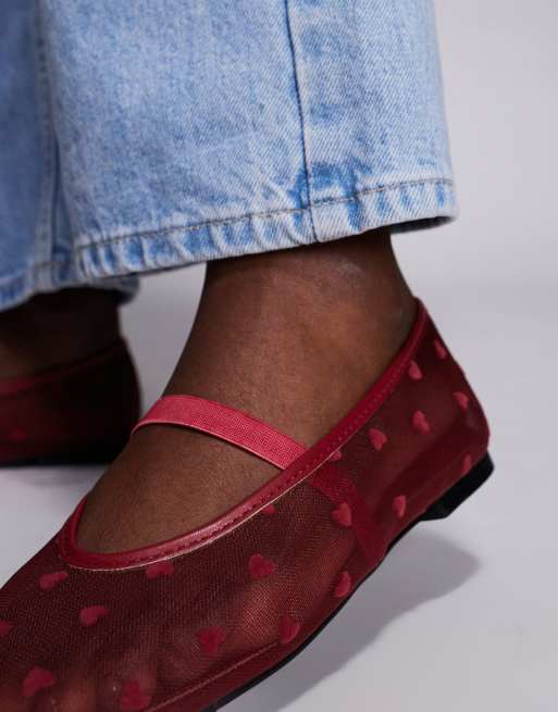 Public Desire Cove hearts ballet flats in burgundy mesh, 2 of 4