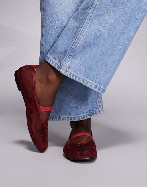 Public Desire Cove hearts ballet flats in burgundy mesh, 4 of 4