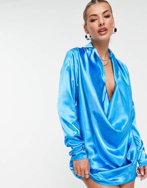 トップス pelicule satin gather mini op bule Public Desire cowl neck satin mini dress in blue | ASOS