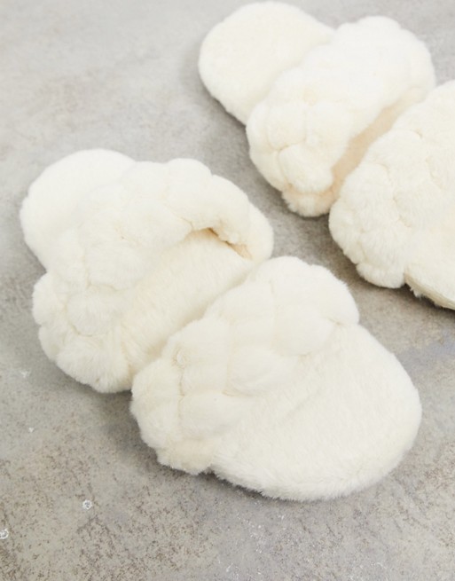 Public Desire Cozi slippers in cream teddy fur