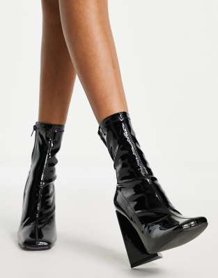 leather flared heel ankle boots