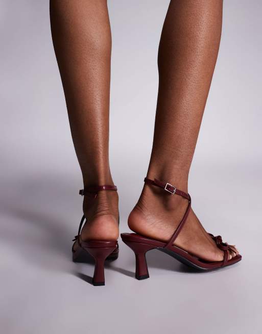 Public Desire Crimson bow kitten heel sandals in burgundy, 3 of 4