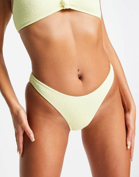 Public Desire crinkle knot detail high leg bikini bottom in lemon 