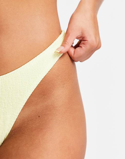 Public Desire crinkle knot detail high leg bikini bottom in lemon , 4 of 4
