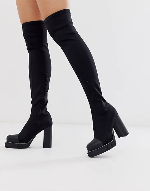 Public Desire Critic chunky platform over the knee boots in black | ASOS