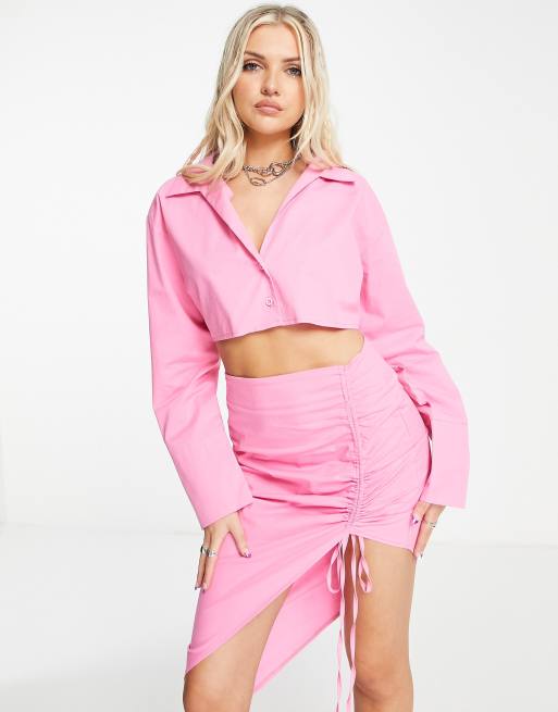 Public Desire crop shirt in fuchsia - part of a set