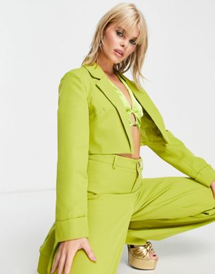 Public Desire cropped tailored blazer co-ord in lime