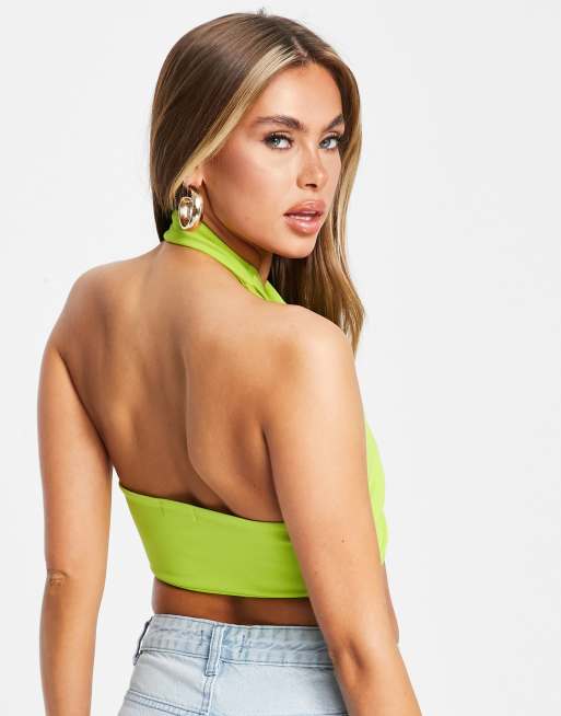 Public Desire cross front crop top co ord in green, 2 of 4