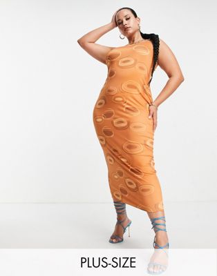 Public Desire Curve 70's inspired bodycon dress in brown print - ASOS Price Checker