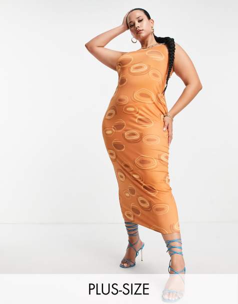 Public Desire Curve 70's inspired bodycon dress in brown print - view 1