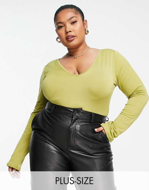 Public Desire Curve - Body string près du corps double épaisseur à encolure en V - Vert palmier