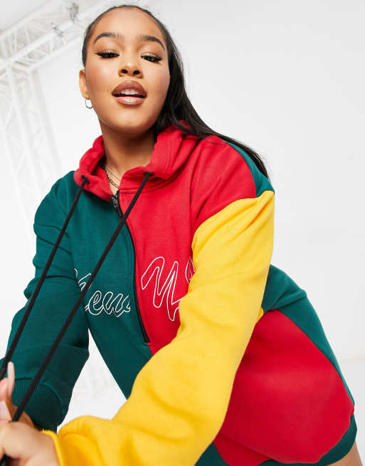 Public Desire Curve contrast motif oversized hoodie sweat dress in multi |  ASOS