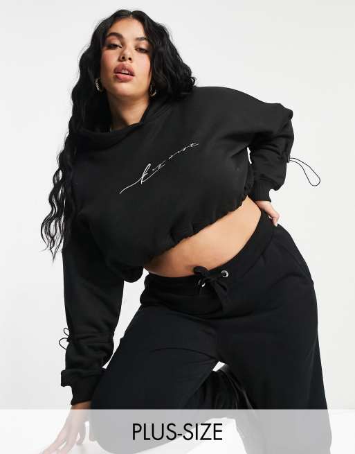 Public Desire Curve Cropped hoodie met motief in zwart