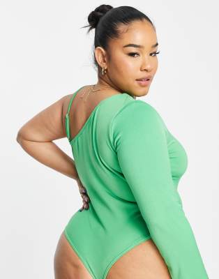 Public Desire Curve double layer slinky plunge bodysuit in bright green