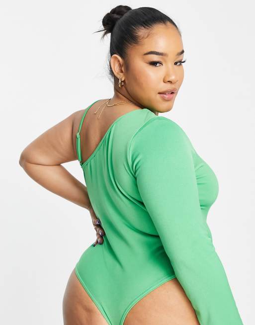 Glamorous long sleeve sweetheart neck bodysuit in green