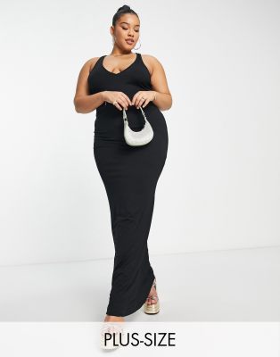 Public Desire Curve double layer slinky racerback maxi dress in black