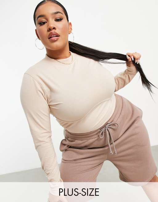 Public Desire Curve - Langærmet bodystocking i beige