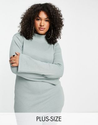Public Desire Curve luxe rib flared sleeve longline top co ord in mint - ASOS Price Checker