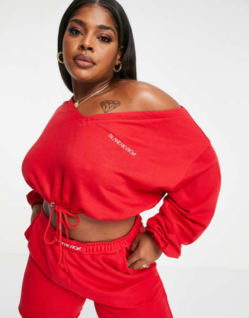 Red off the hot sale shoulder sweatshirt