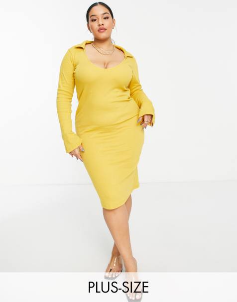 Public Desire Curve open back midi dress in mustard - view 1